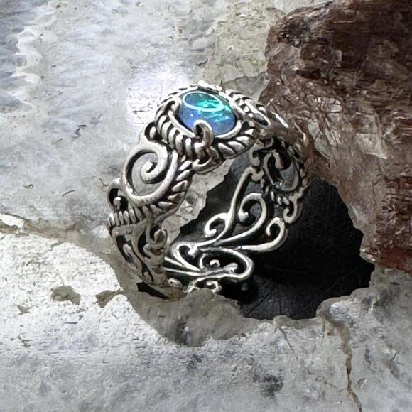 Carolyn Pollack Sterling Oval Opal Decorated Ring For Women with Size Variety - Picture 3 of 10